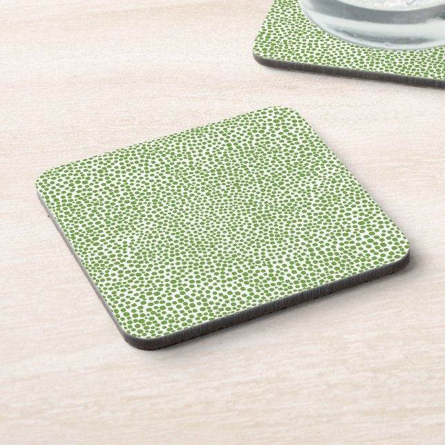 Random Spots - Avocado Green on White Beverage Coaster (Left Side)