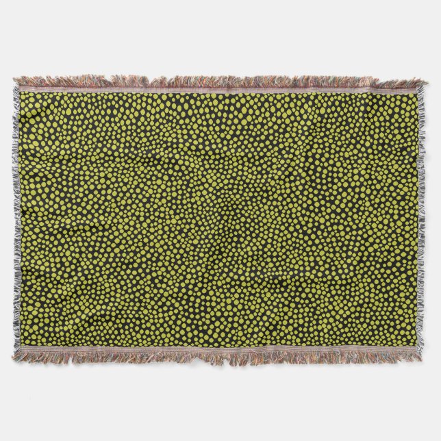 Random Spots - Banana Yellow on Black Throw Blanket (Front)