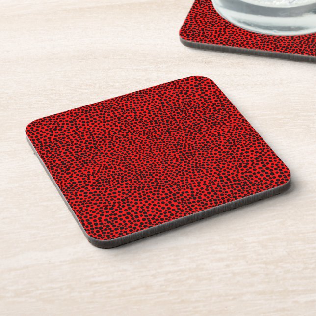 Random Spots - Black on Red Drink Coaster (Left Side)