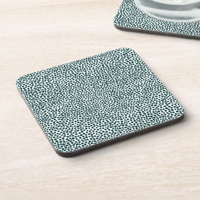 Random Spots - Dark Moss Green on White Beverage Coaster (Left Side)