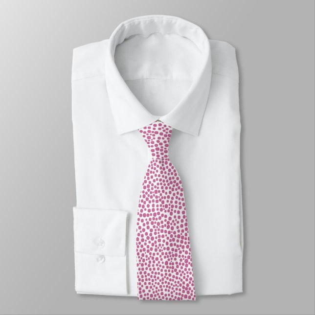 Random Spots - Dusty Rose on White Neck Tie (Tied)