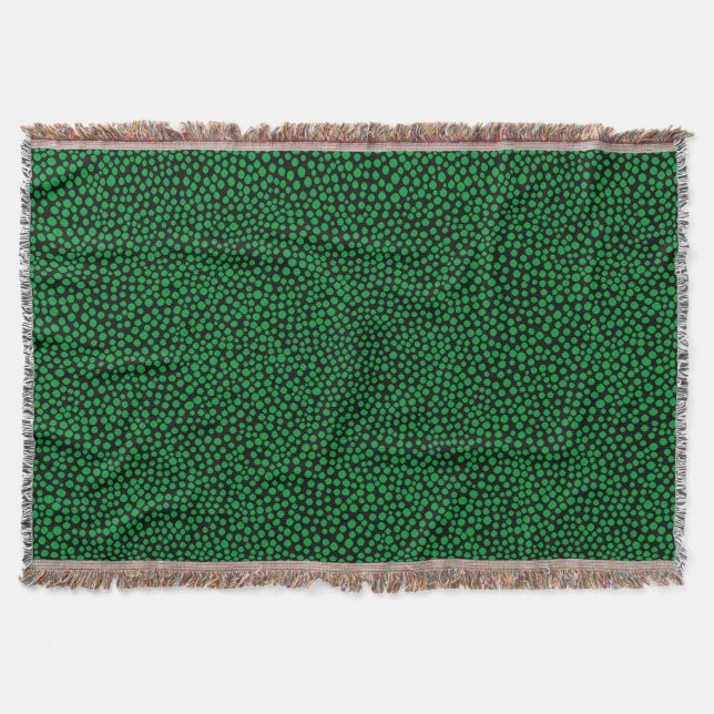 Random Spots - Grass Green on Black Throw Blanket (Front)