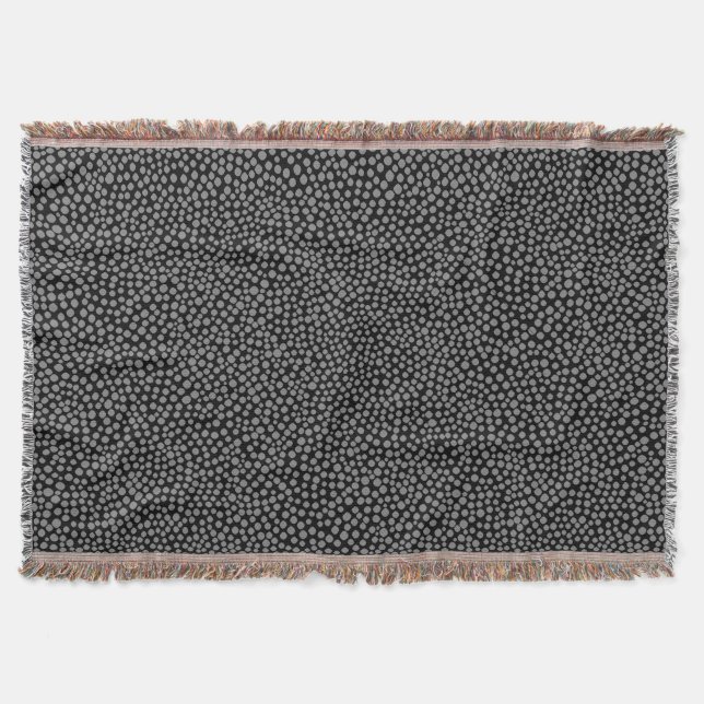 Random Spots - Gray on Black Throw Blanket (Front)