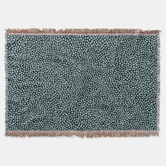 Random Spots - Light Blue Green on Black Throw Blanket (Front)