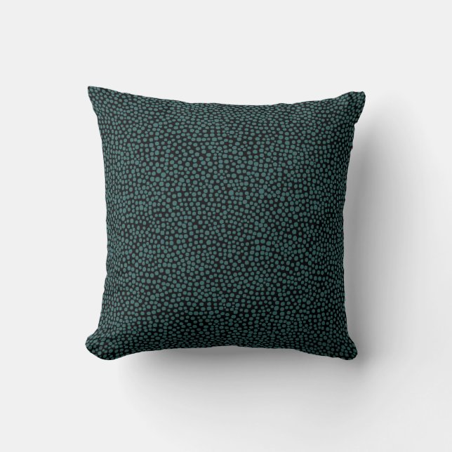 Random Spots - Moss Green on Black Throw Pillow (Front)