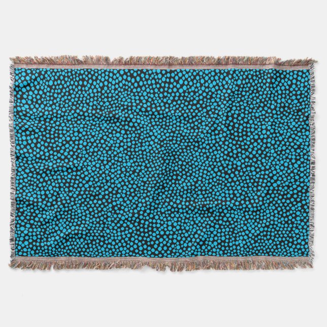 Random Spots - Sky Blue on Black Throw Blanket (Front)