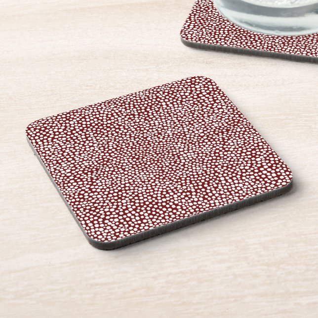Random Spots - White on Dark Brown Drink Coaster (Left Side)