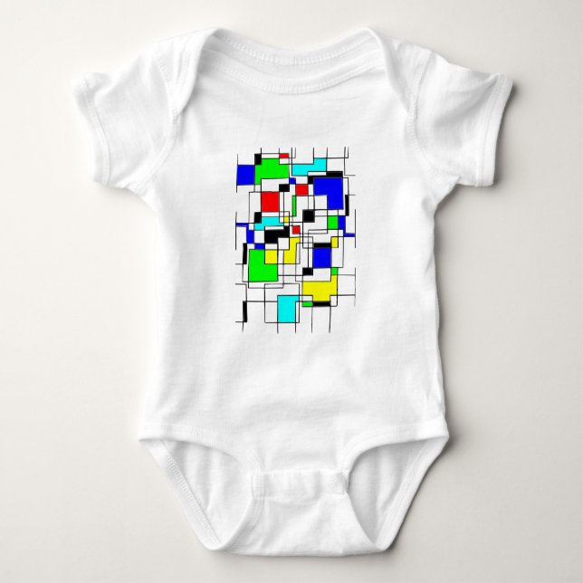 Random Squares Homage To Mondrian Baby Bodysuit (Front)