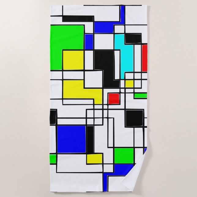 Random Squares Homage To Mondrian Beach Towel (Front)