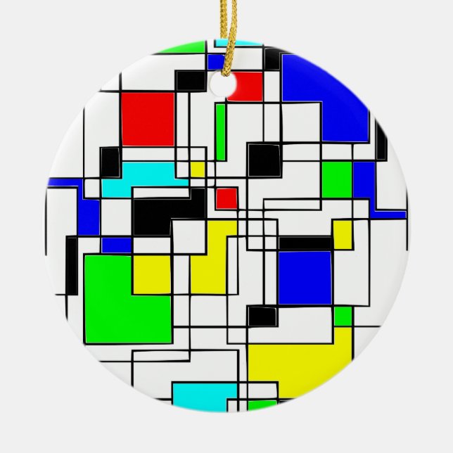 Random Squares Homage To Mondrian Ceramic Ornament (Front)