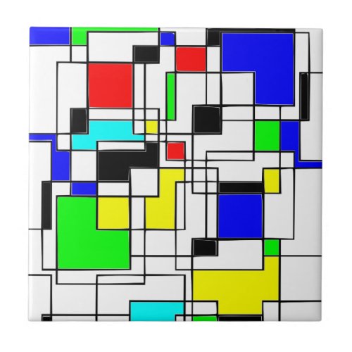 Random Squares Homage To Mondrian Ceramic Tile