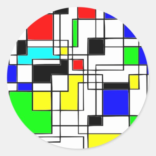 Random Squares Homage To Mondrian Classic Round Sticker