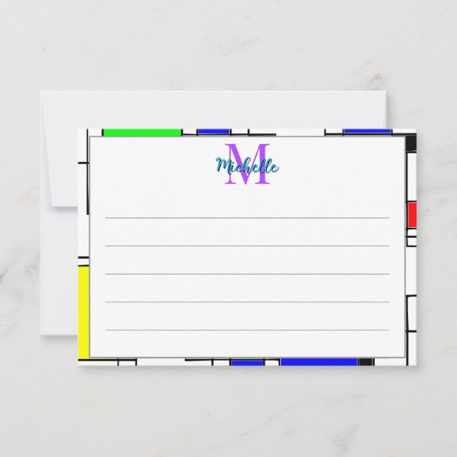 Random Squares Homage To Mondrian Personalized Note Card (Front)