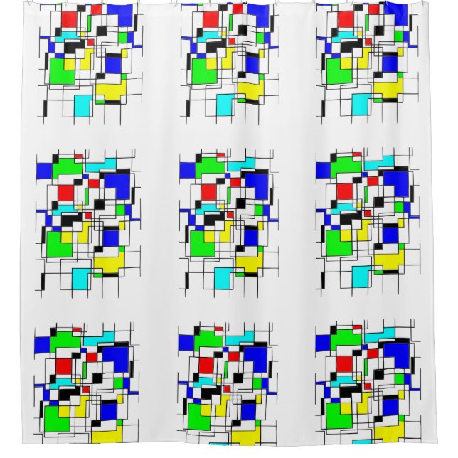 Random Squares Homage To Mondrian Shower Curtain (Front)