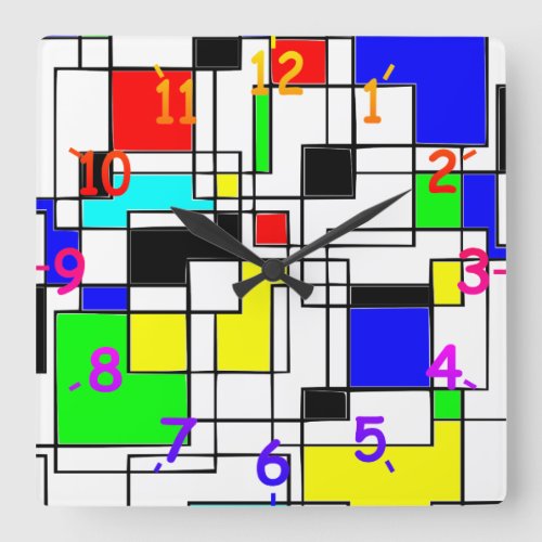 Random Squares Homage To Mondrian Square Wall Clock