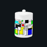 Random Squares Homage To Mondrian Teapot<br><div class="desc">Geometric shapes inspired by the work of Piet Mondrian. Irregular lines forming squares and rectangles. Original decorative digital art.</div>