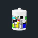 Random Squares Homage To Mondrian Teapot<br><div class="desc">Geometric shapes inspired by the work of Piet Mondrian. Irregular lines forming squares and rectangles. Original decorative digital art.</div>