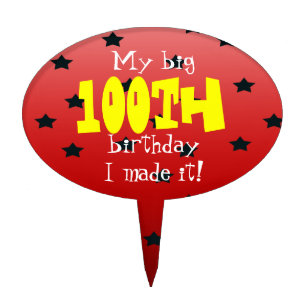 random star red 100th birthday cake topper
