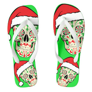 Random Sugar Skull Santa Face Flip Flops