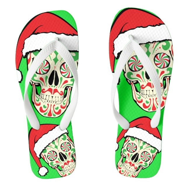 Random Sugar Skull Santa Face Flip Flops (Footbed)