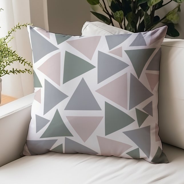 Random Triangles Dusty Rose Sage Green Gray Throw Pillow (Creator Uploaded)