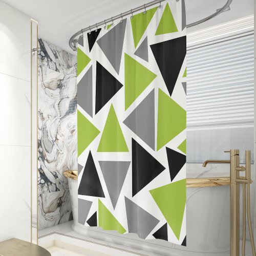 Random Triangles Lime Green Black Gray White Shower Curtain