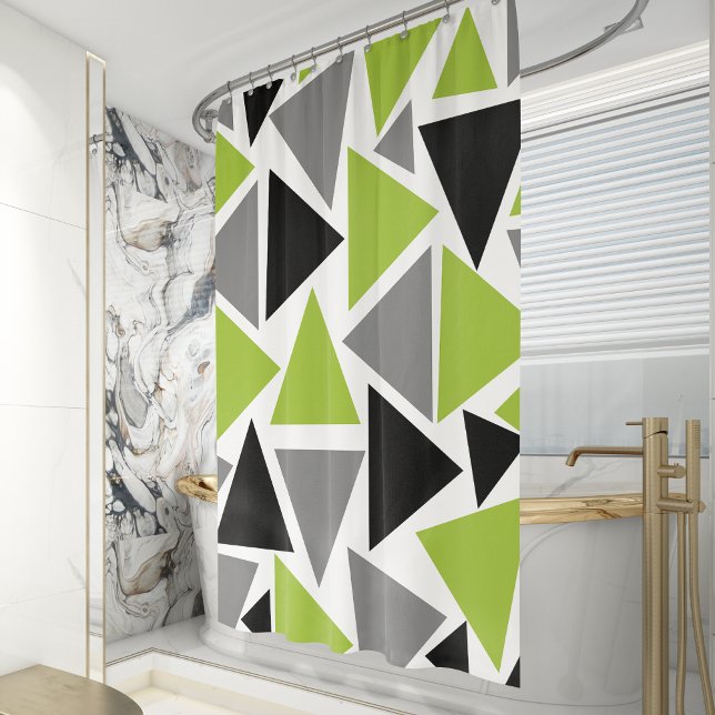 Random Triangles Lime Green Black Gray White Shower Curtain (Creator Uploaded)
