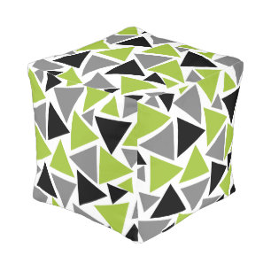 Random Triangles Lime Green Geometric Pouf