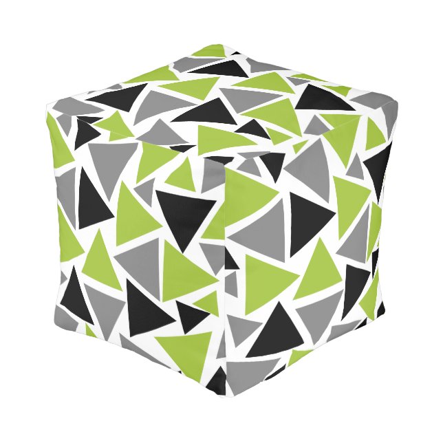 Random Triangles Lime Green Geometric Pouf (Angled Front)