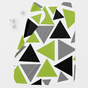 Random Triangles Lime Green Gray Black on White Baby Blanket