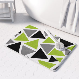 Random Triangles Lime Green Gray Black on White Bath Mat