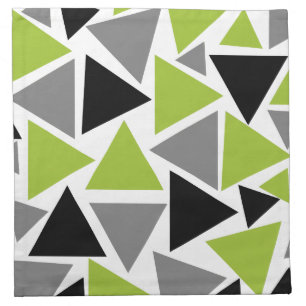 Random Triangles Lime Green Gray Black on White Cloth Napkin