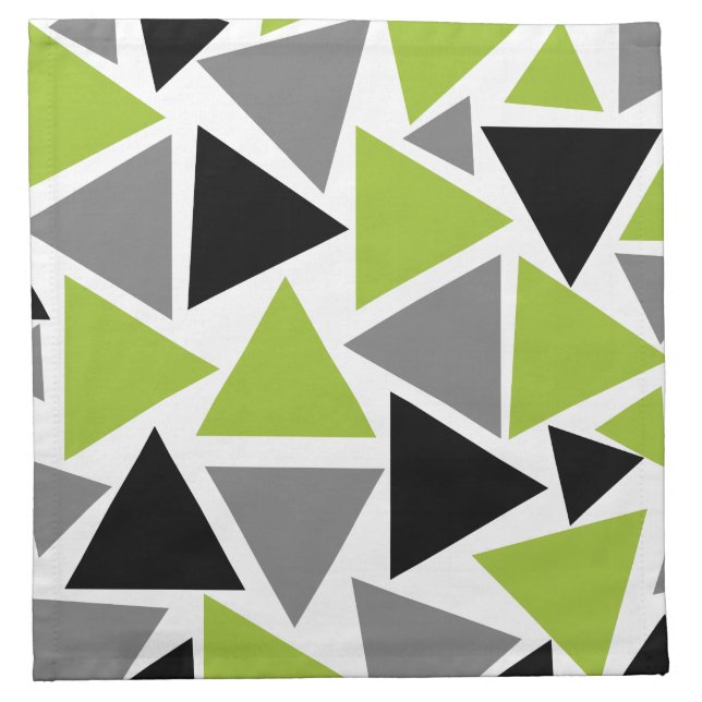 Random Triangles Lime Green Gray Black on White Cloth Napkin (Front)