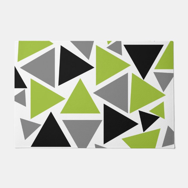 Random Triangles Lime Green Gray Black on White Doormat (Front)