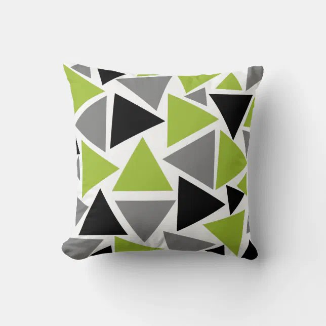 Triangular Pattern Body Pillow Cover - Lime Green Gray Black Design, 20x54 Inches With Hidden Zipper For Couch & Bed