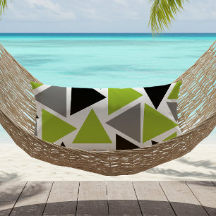 Random Triangles Lime Green Gray Black Outdoor Lumbar Pillow
