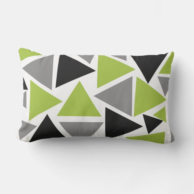 Random Triangles Lime Green Gray Black Outdoor Lumbar Pillow Zazzle