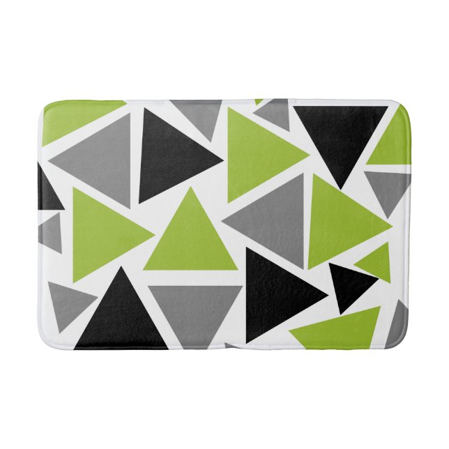 Random Triangles Lime Green Gray Black White Bath Mat (Front)