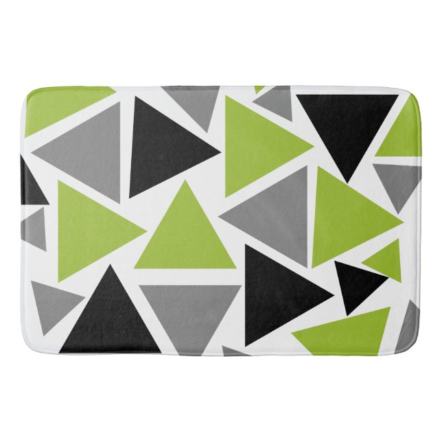Random Triangles Lime Green Gray Black White Bath Mat (Front)