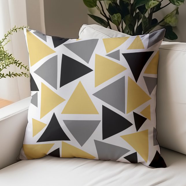 Random Triangles Mustard Yellow Gray Black White Throw Pillow (Creator Uploaded)