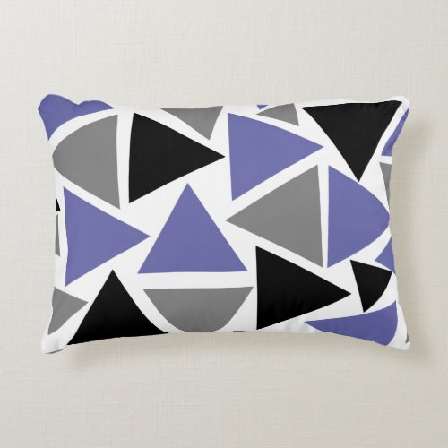Random Triangles Periwinkle Blue Gray Black White Accent Pillow