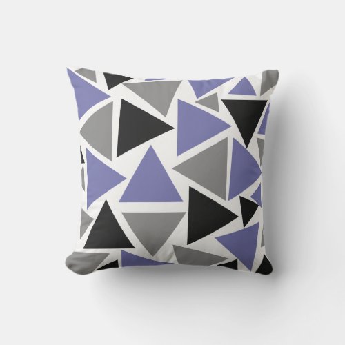 Random Triangles Periwinkle Blue Gray Black White Outdoor Pillow