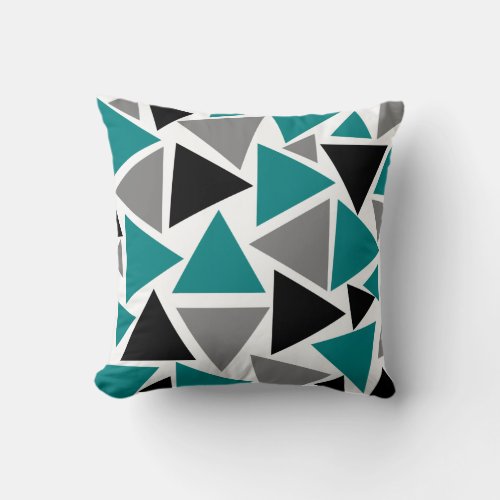 Random Triangles Teal Gray Black White Throw Pillow