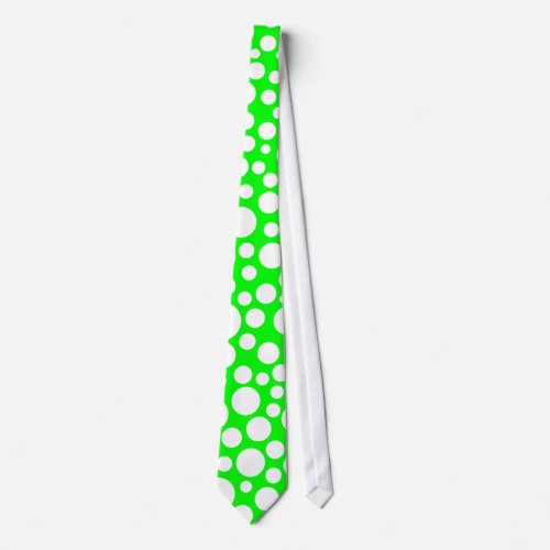 Random White Polka Dot Pattern on Neon Green Tie