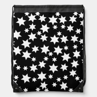 Random White Stars on Black Drawstring Bag