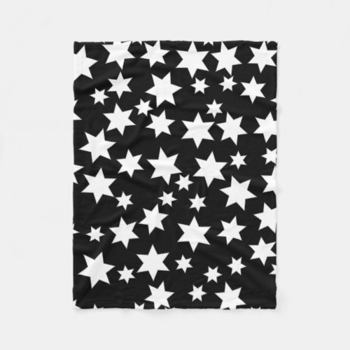 Random White Stars on Black Fleece Blanket