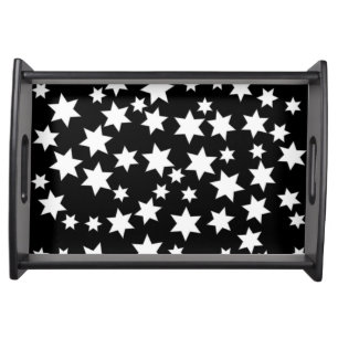 Random White Stars on Black Serving Tray