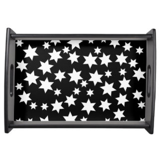 Random White Stars on Black Serving Tray