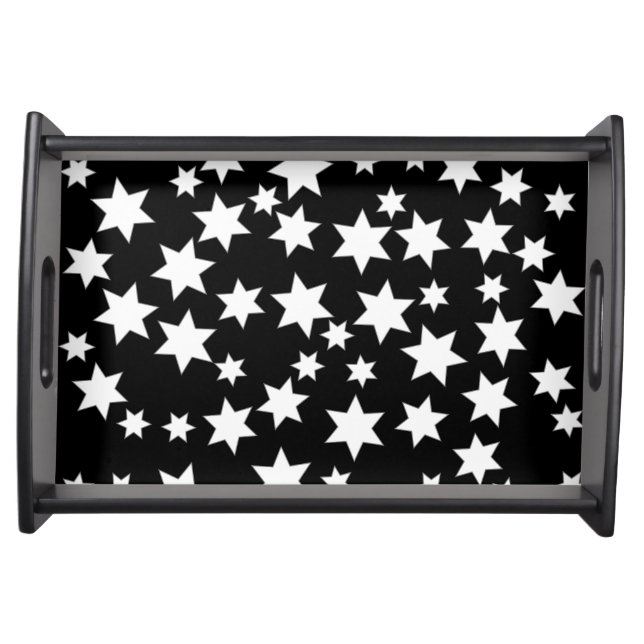 Random White Stars on Black Serving Tray (Front)