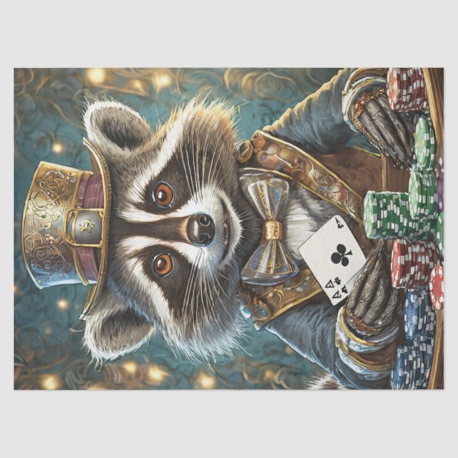 Randy Rogue, Raccoon Playing Poker Tissue Paper (Front)